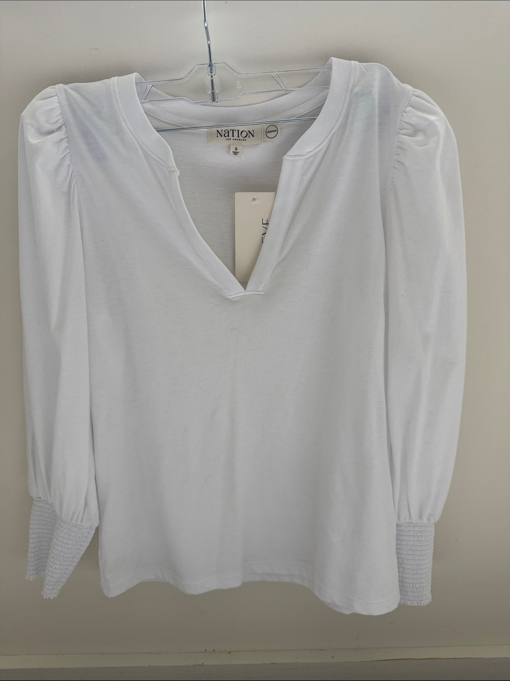 Nation LTD White V-Neck Puff Sleeve Top